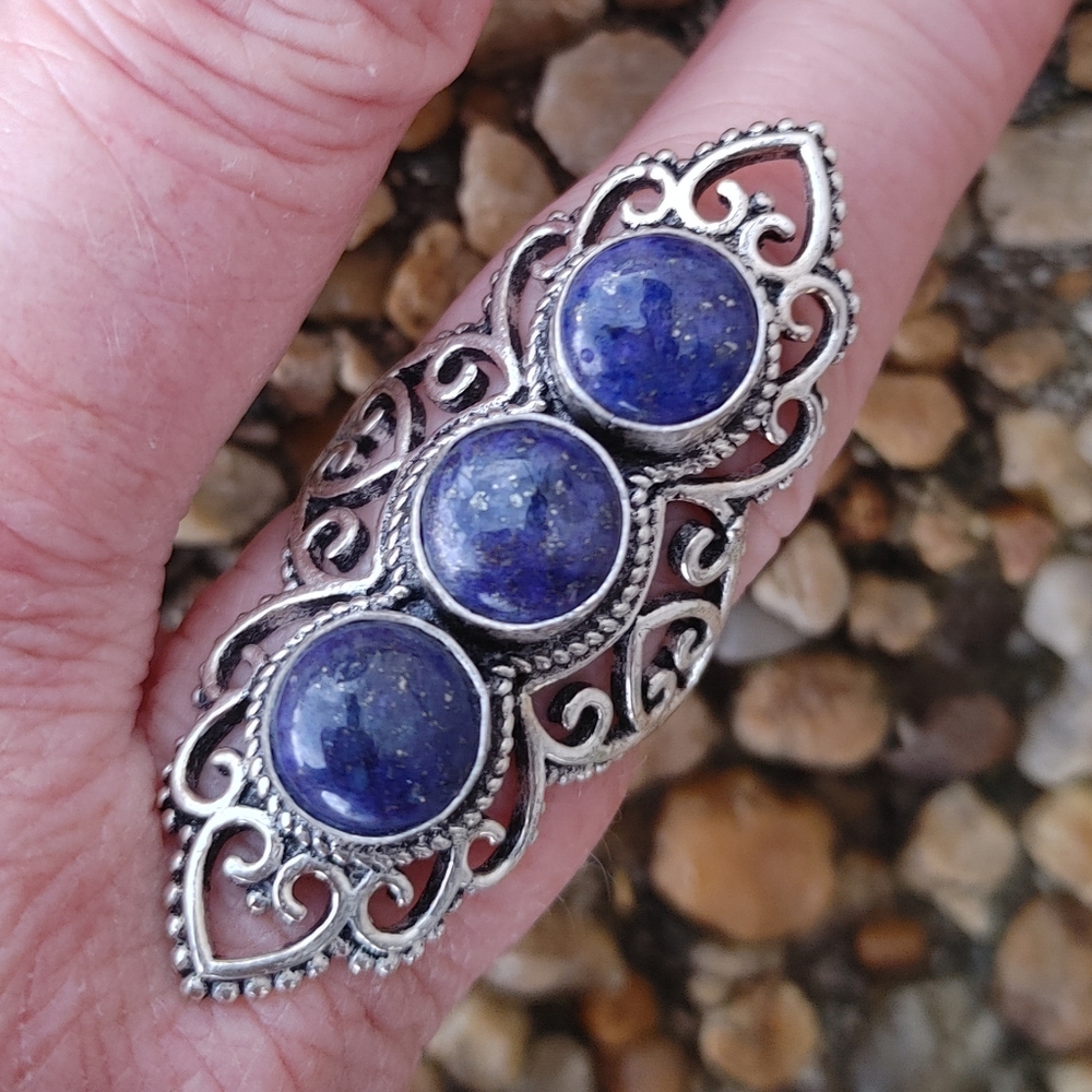 Lapis Lazuli Multi-Gemstone Ring in 925 Solid Sterling Silver (Size 9)
